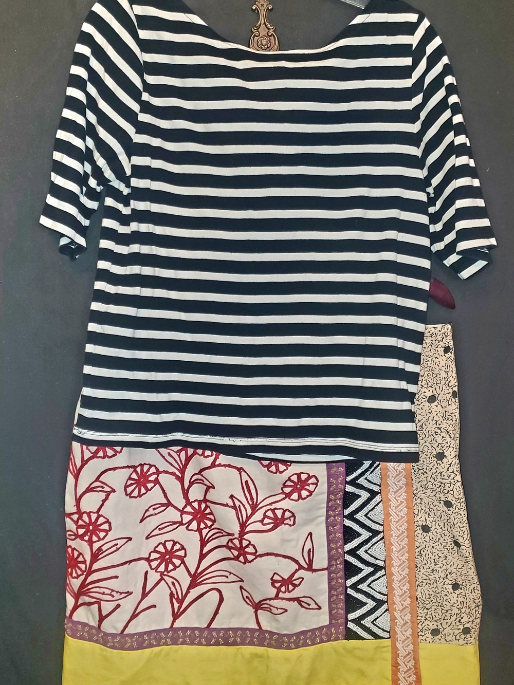 Anthropologie Multi‑Panel Patterned Mini Skirt in Yellow, Black, White & Red